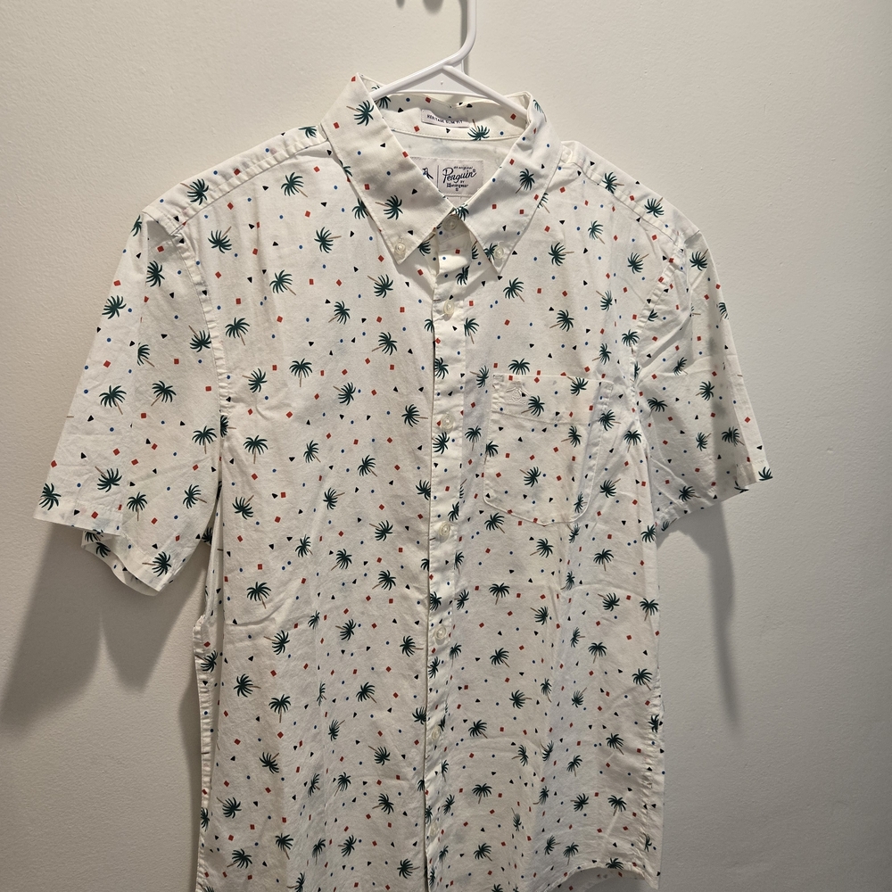 Original Penguin White Shirt with Green and Red Palm Print